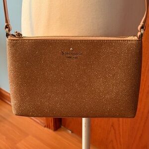 Kate Spade Pink and Gold Glitter Spacious Crossbody Bag With Silver Hardware
